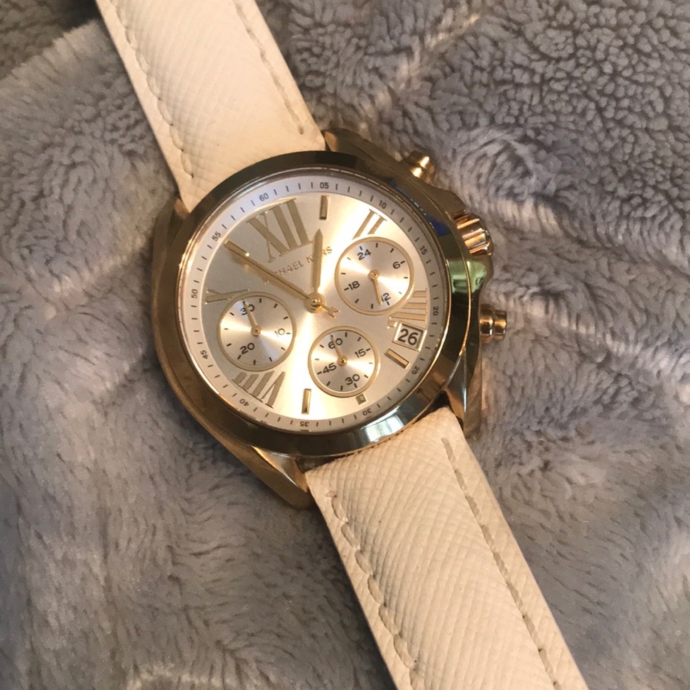 White leather banded Michael Kors watch